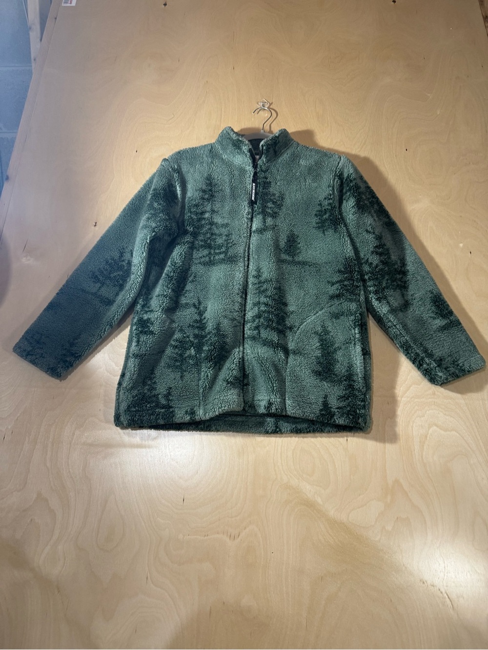 Black Mountain Outdoor Plush Forest-Pine Print Green Fleece Jacket Size Small
